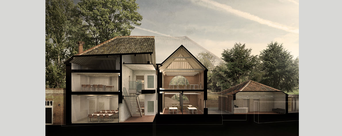 UEA Law School Refurbished Earlham Hall Outbuilding Cutaway Elevation Visualisation